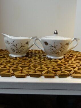 Vintage Lefton China Wheat Pattern Creamer & Sugar, #2154